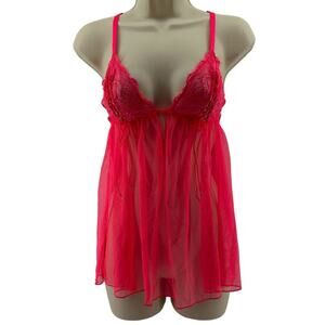 Victoria's Secret Neon Pink Babydoll Lingerie Lace Up Bust Womens Medium